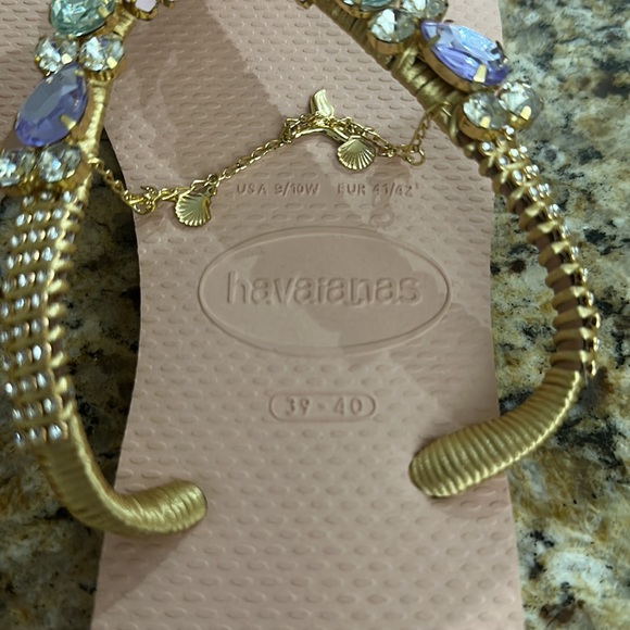 Custom Rhinestone Havaianas Flip Flops Sandals Pink 39-40 - Picture 2 of 5